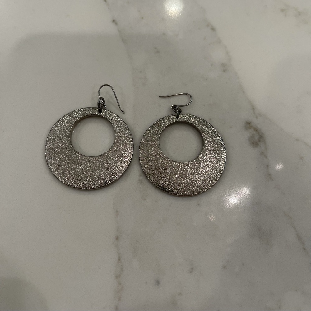 Silver drop hoop earrings - Picture 2 of 5